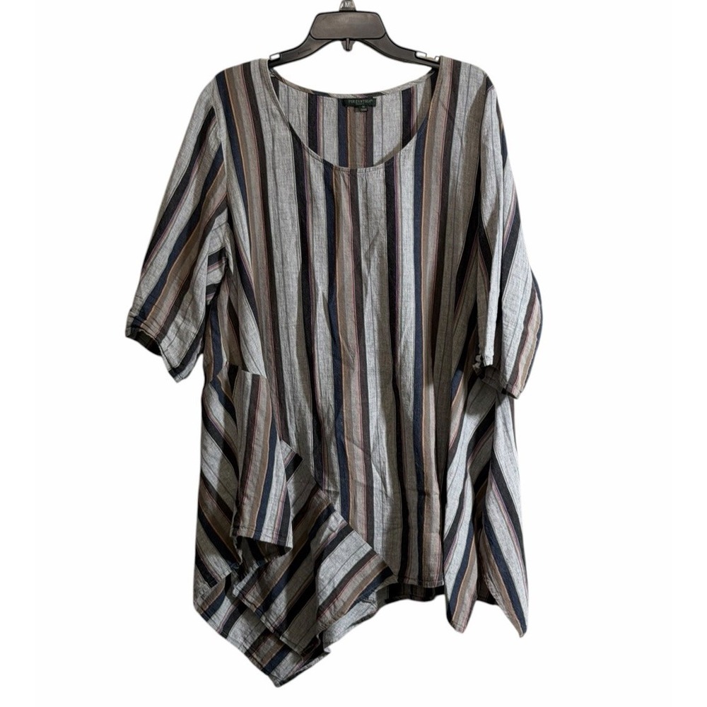 For Cynthia 1X Tunic Top Linen Blend Asymmetrical Handkerchief Hem Lagenlook